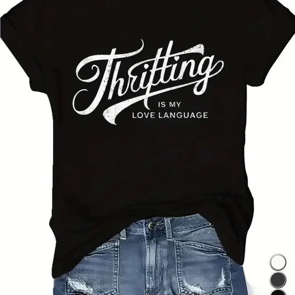 Thrifting is my Love Language Black Graphic Tee with White Text NEW! L and XL - Picture 1 of 5